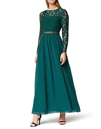 Amazon-Marke: TRUTH & FABLE Damen Maxi A-Linien-Kleid aus Spitze, Grün (Green), 40, Label:L